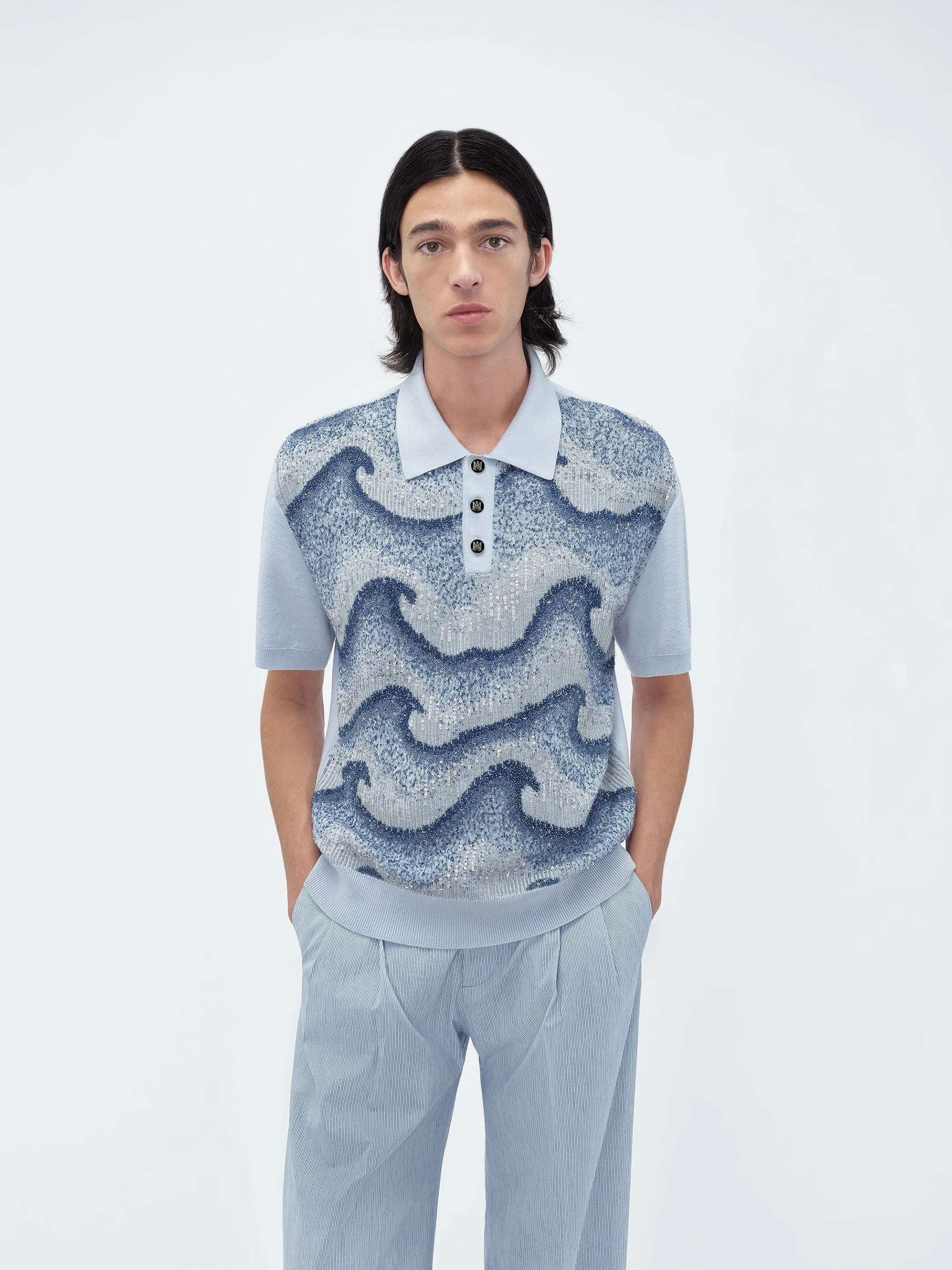 WAVY EMBELLISHED POLO - Ashley Blue sold by AMIRI product image thumbnail 3