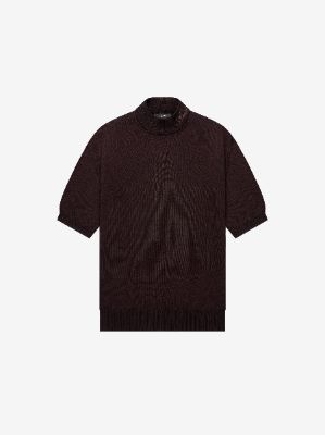 SHORT SLEEVE MOCK NECK SWEATER - DARK BROWN made by AMIRI