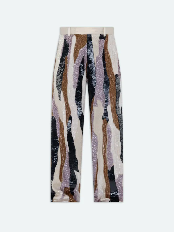 MIXED MEDIA SEQUIN BAGGY PANT - BROWN MULTI made by AMIRI