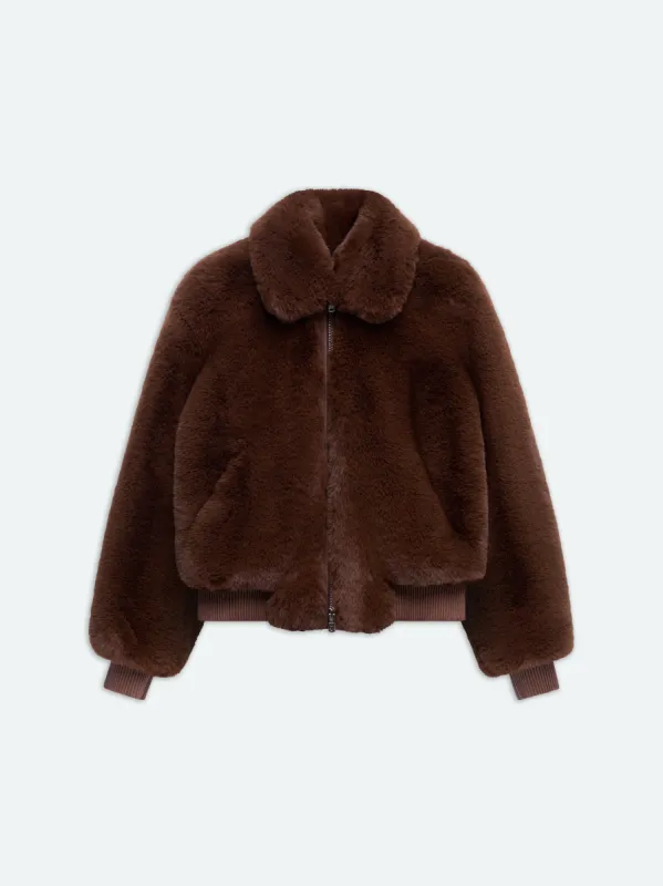 CROPPED FAUX FUR ZIP BLOUSON - POTTING SOIL made by AMIRI