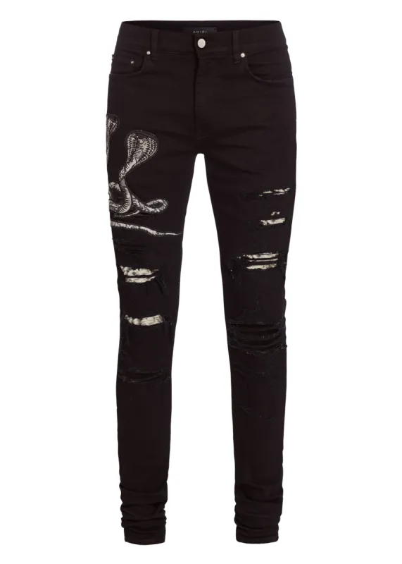 デニム・ジーパン DARKFOG Niche Ink Snake Denim Pants COBRA Snake Denim Jeans – Slick Street