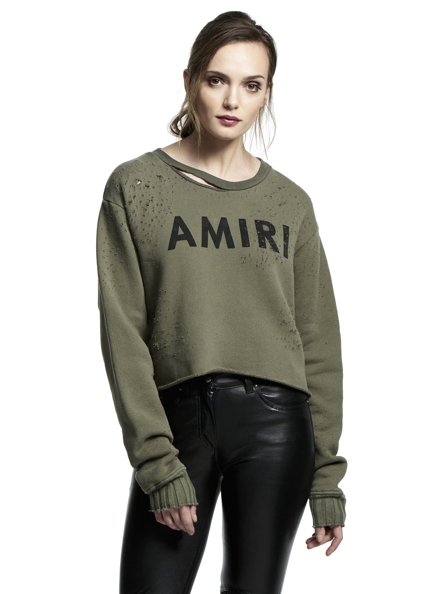 AMIRI CROPPED SHOTGUN CREW OLIVE sold by AMIRI