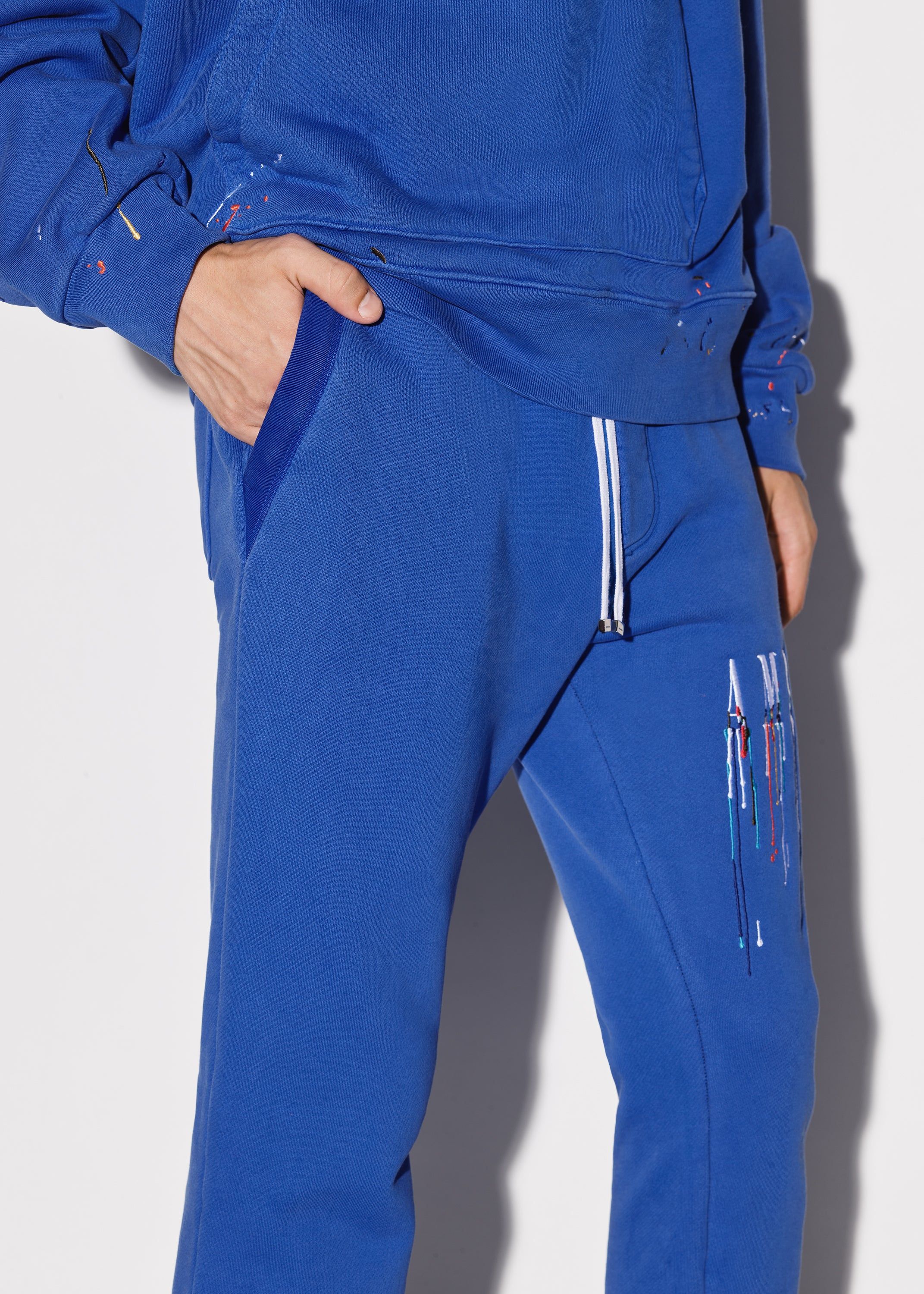 EMBROIDERED PAINT DRIP CORE LOGO SWEATPANTS - BLUE / WHITE sold by AMIRI product image thumbnail 5