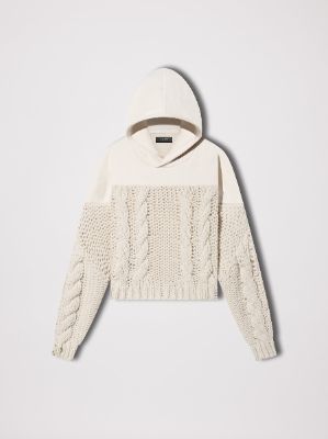 WOMEN - CABLE KNIT HYBRID HOODIE - ALABASTER sold by AMIRI