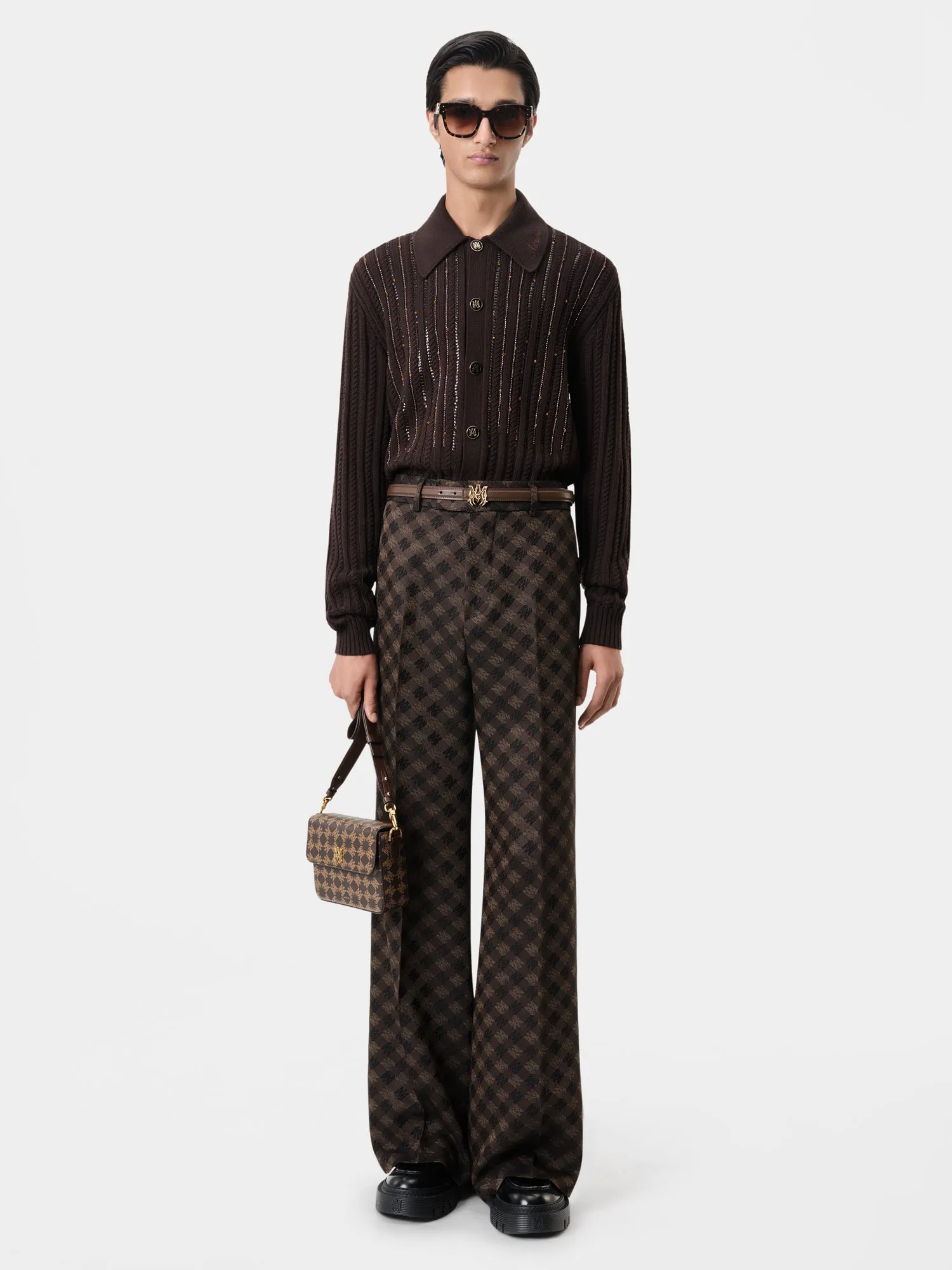 LONG SLEEVE POLO - Dark Brown sold by AMIRI