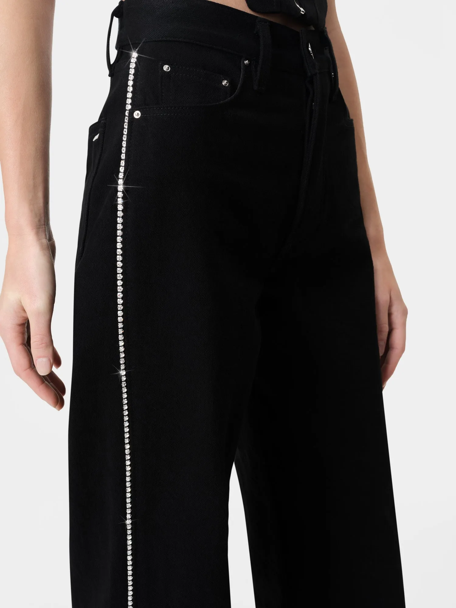 WOMEN - WOMEN'S CRYSTAL STRIPE WIDE STRAIGHT - Black sold by AMIRI product image thumbnail 4