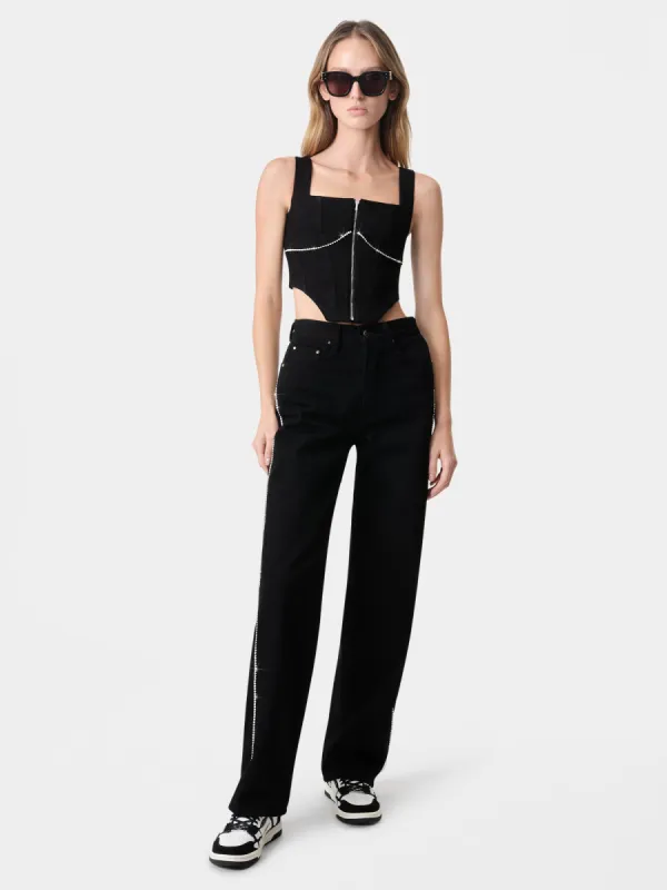 WOMEN - WOMEN'S CRYSTAL STRIPE WIDE STRAIGHT - Black sold by AMIRI