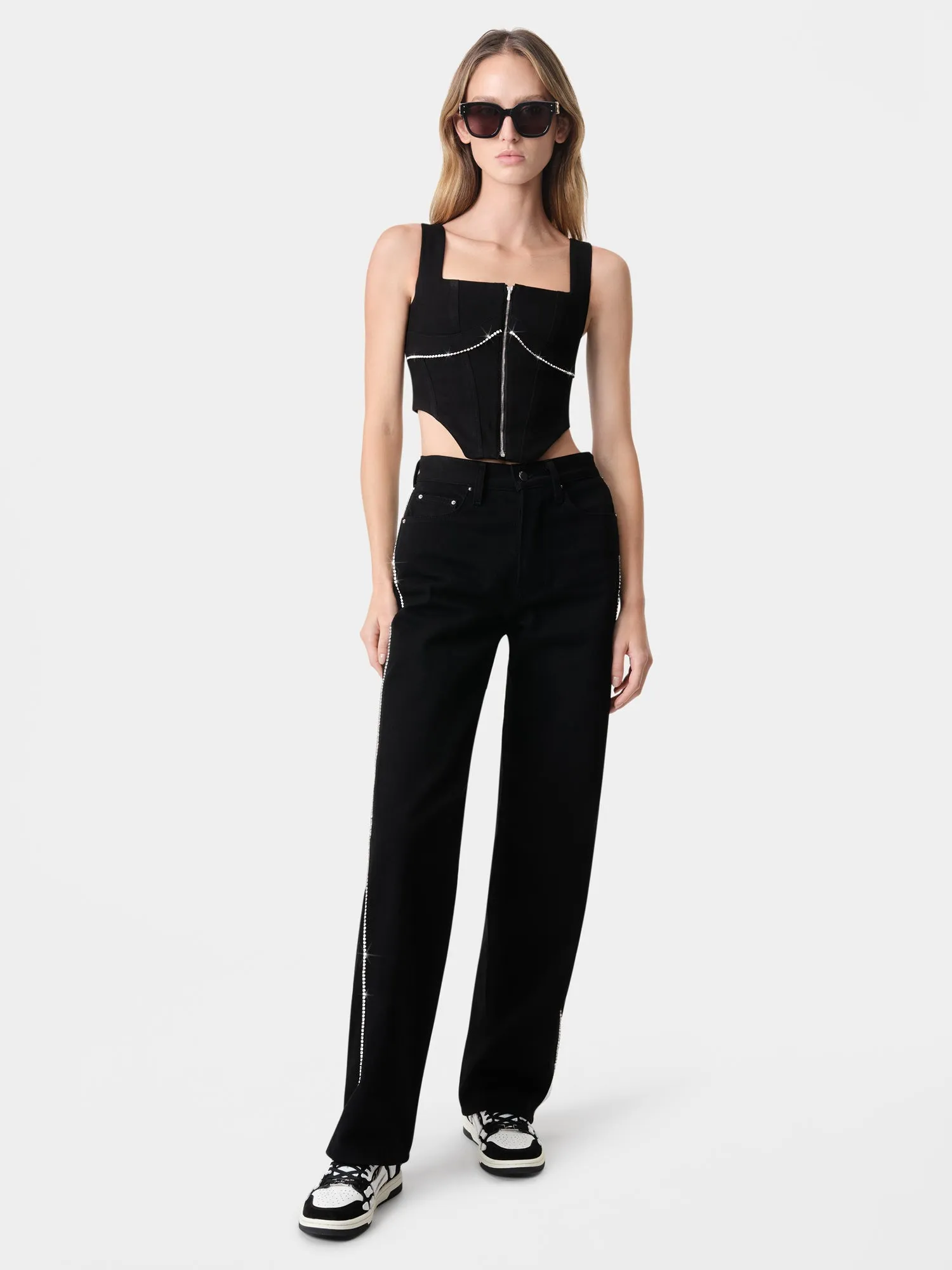 WOMEN - WOMEN'S CRYSTAL STRIPE WIDE STRAIGHT - Black sold by AMIRI