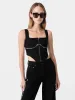 WOMEN - WOMEN'S CRYSTAL TRIMMED CORSET TOP - Black sold by AMIRI