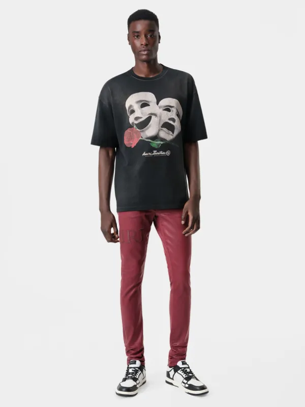 SERIF LOGO WAX SKINNY JEAN - Burgundy sold by AMIRI