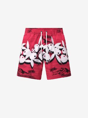 PLAYBOY HAWAIIAN SWIM TRUNKS - RED sold by AMIRI