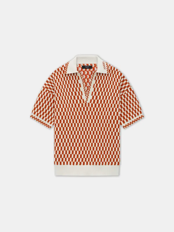 CHECKERED OVERSIZED POLO - Burnt Orange sold by AMIRI