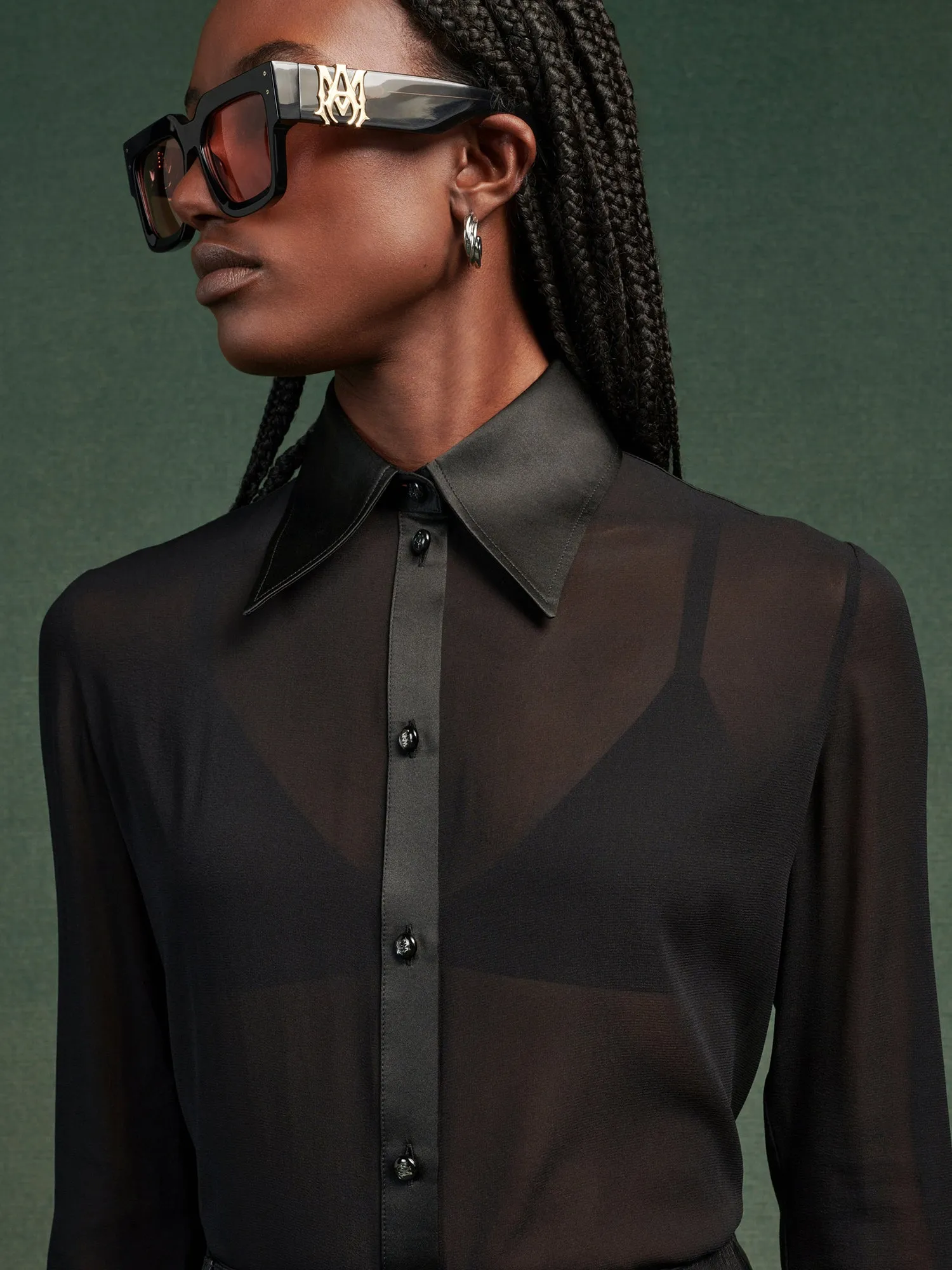 WOMEN - WOMEN'S CHIFFON LONG SLEEVE SHIRT - Black sold by AMIRI product image thumbnail 4