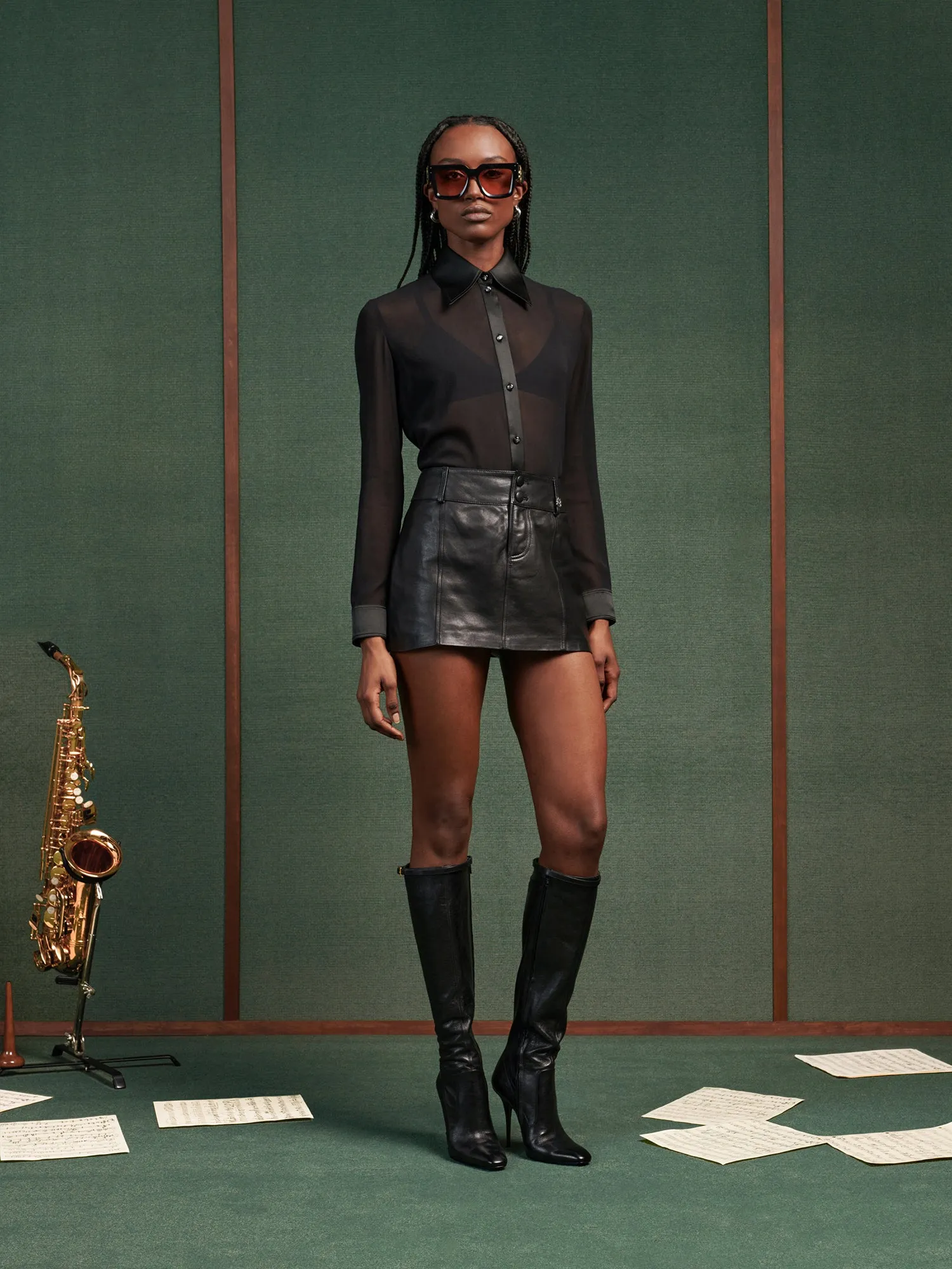 WOMEN - WOMEN'S CHIFFON LONG SLEEVE SHIRT - Black sold by AMIRI product image thumbnail 2