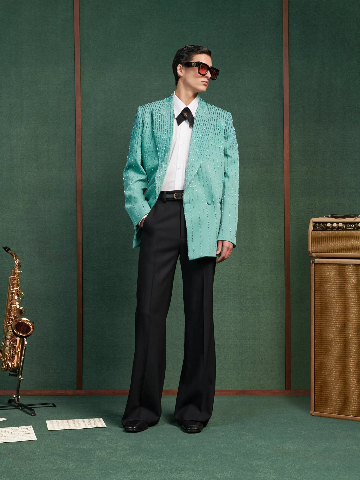 CRYSTAL STRIPE DOUBLE-BREASTED BLAZER - Marine sold by AMIRI product image thumbnail 2