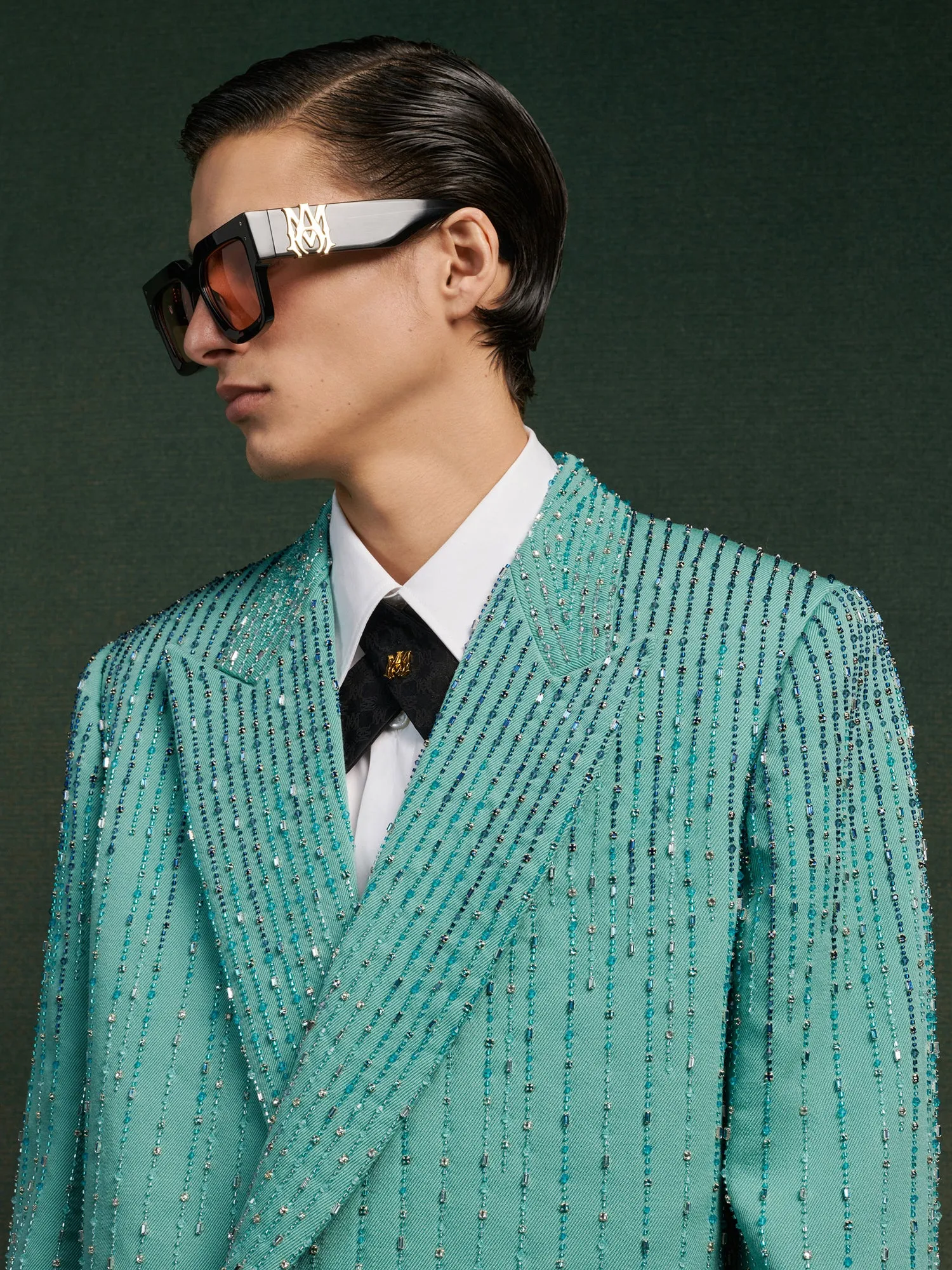 CRYSTAL STRIPE DOUBLE-BREASTED BLAZER - Marine sold by AMIRI product image thumbnail 4