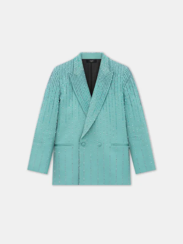 CRYSTAL STRIPE DOUBLE-BREASTED BLAZER - Marine sold by AMIRI