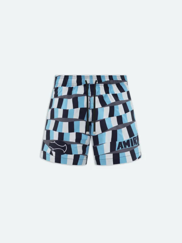 CHECKERED SNAKE SWIM TRUNKS - Air Blue sold by AMIRI