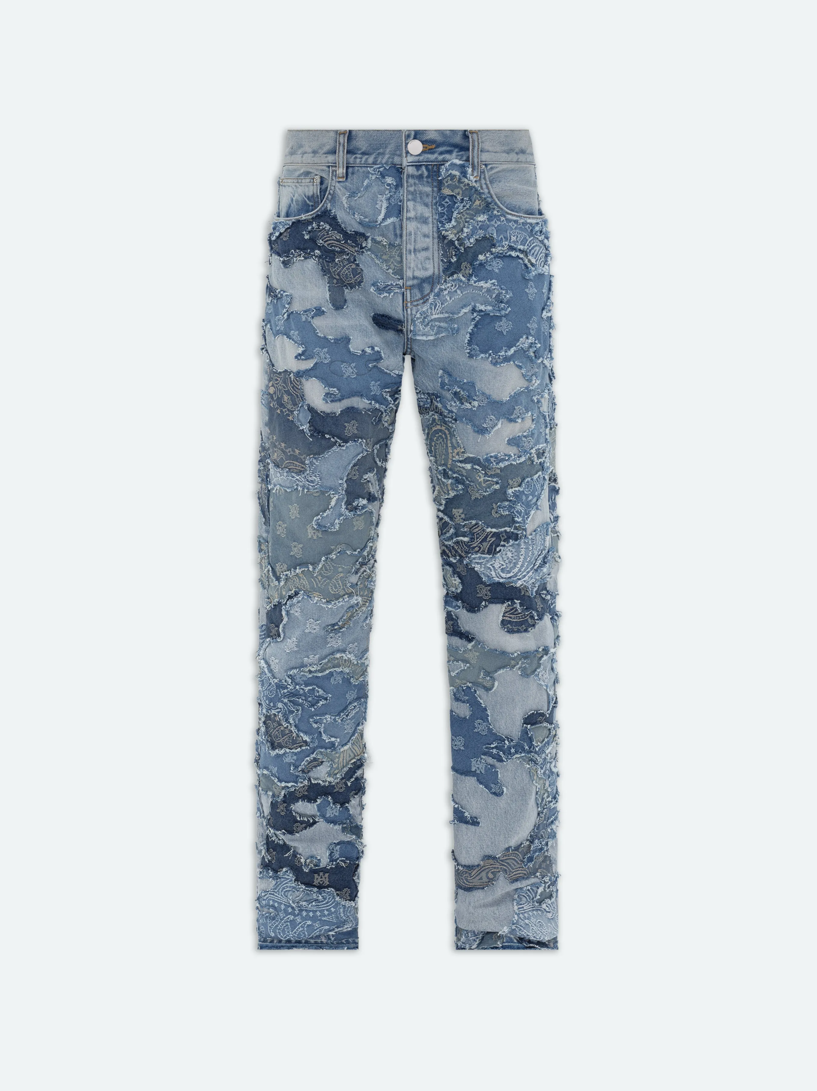 PATCHWORK CAMO STRAIGHT JEAN - Perfect Indigo sold by AMIRI