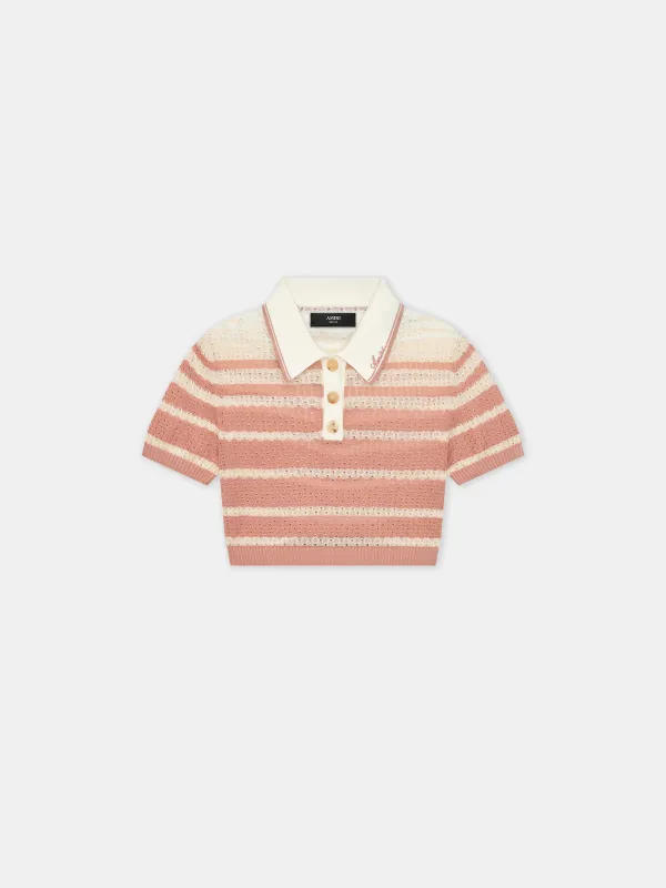 WOMEN - WOMEN'S STRIPE CROPPED POLO - Dusk Pink sold by AMIRI
