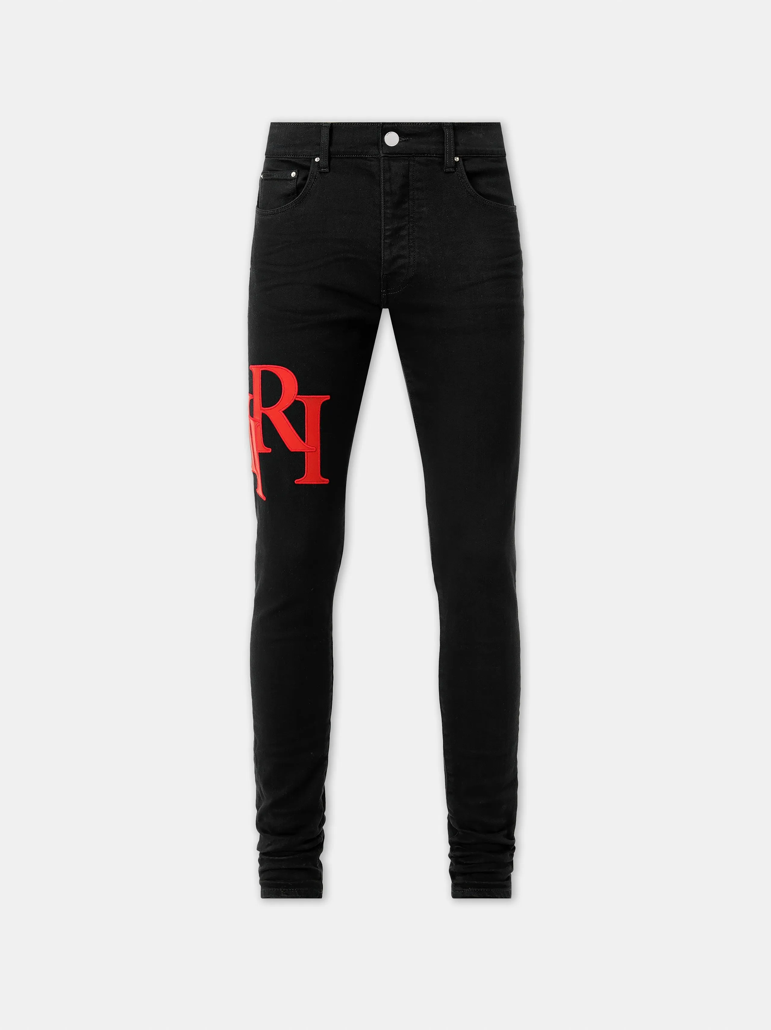STAGGERED LOGO SKINNY JEAN- Black Red sold by AMIRI