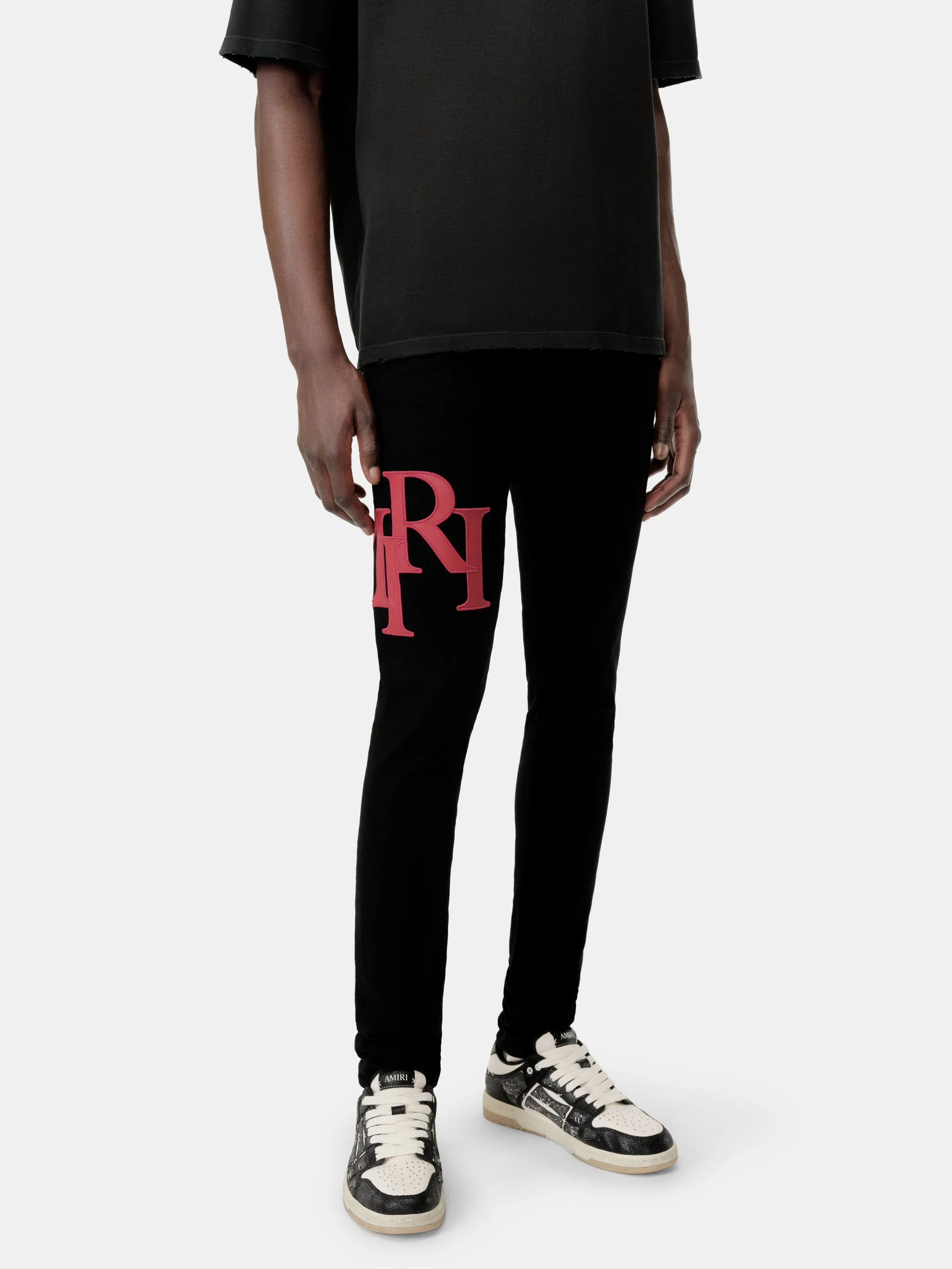 STAGGERED LOGO SKINNY JEAN- Black Red sold by AMIRI product image thumbnail 4