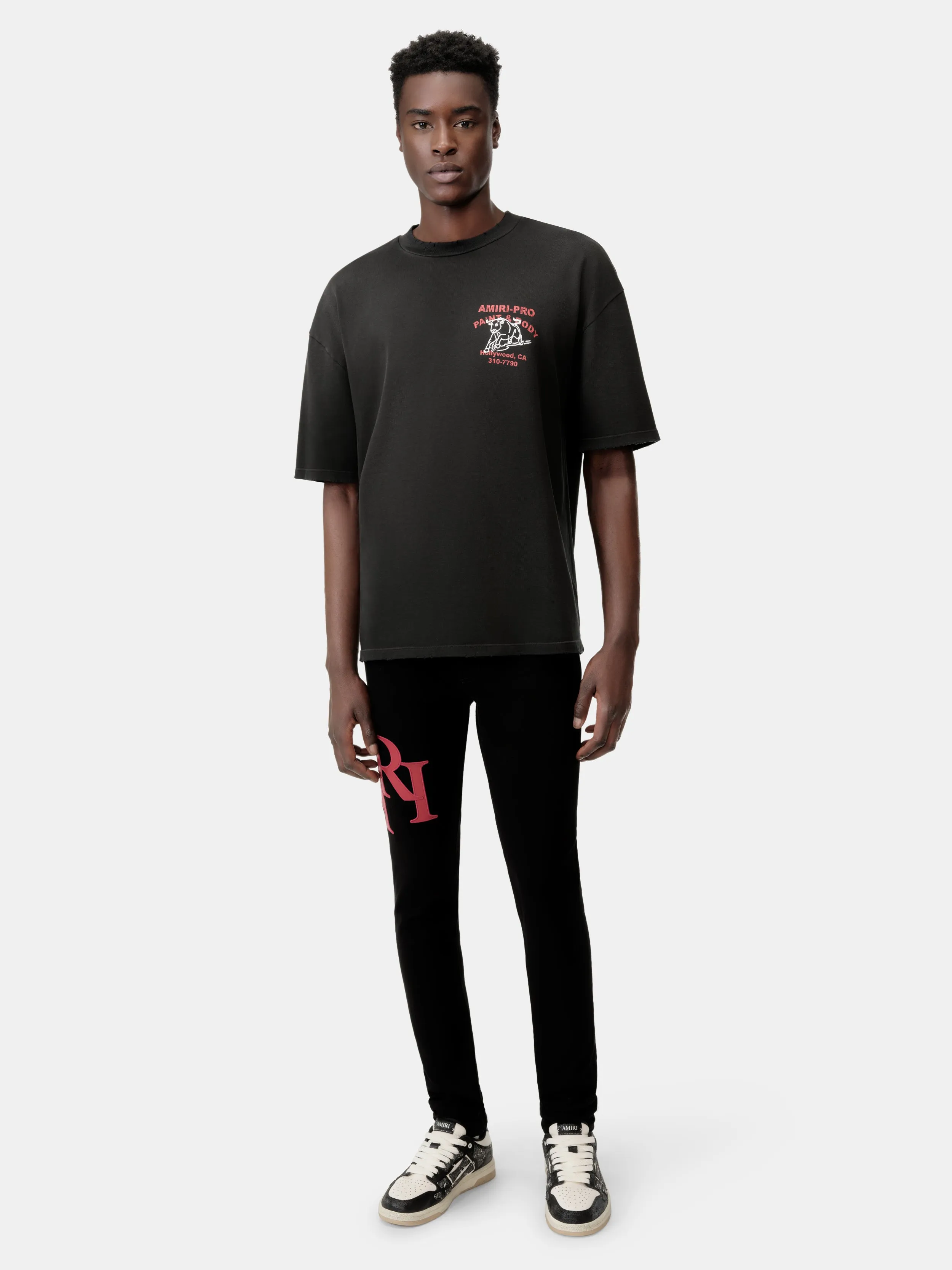 STAGGERED LOGO SKINNY JEAN- Black Red sold by AMIRI product image thumbnail 2