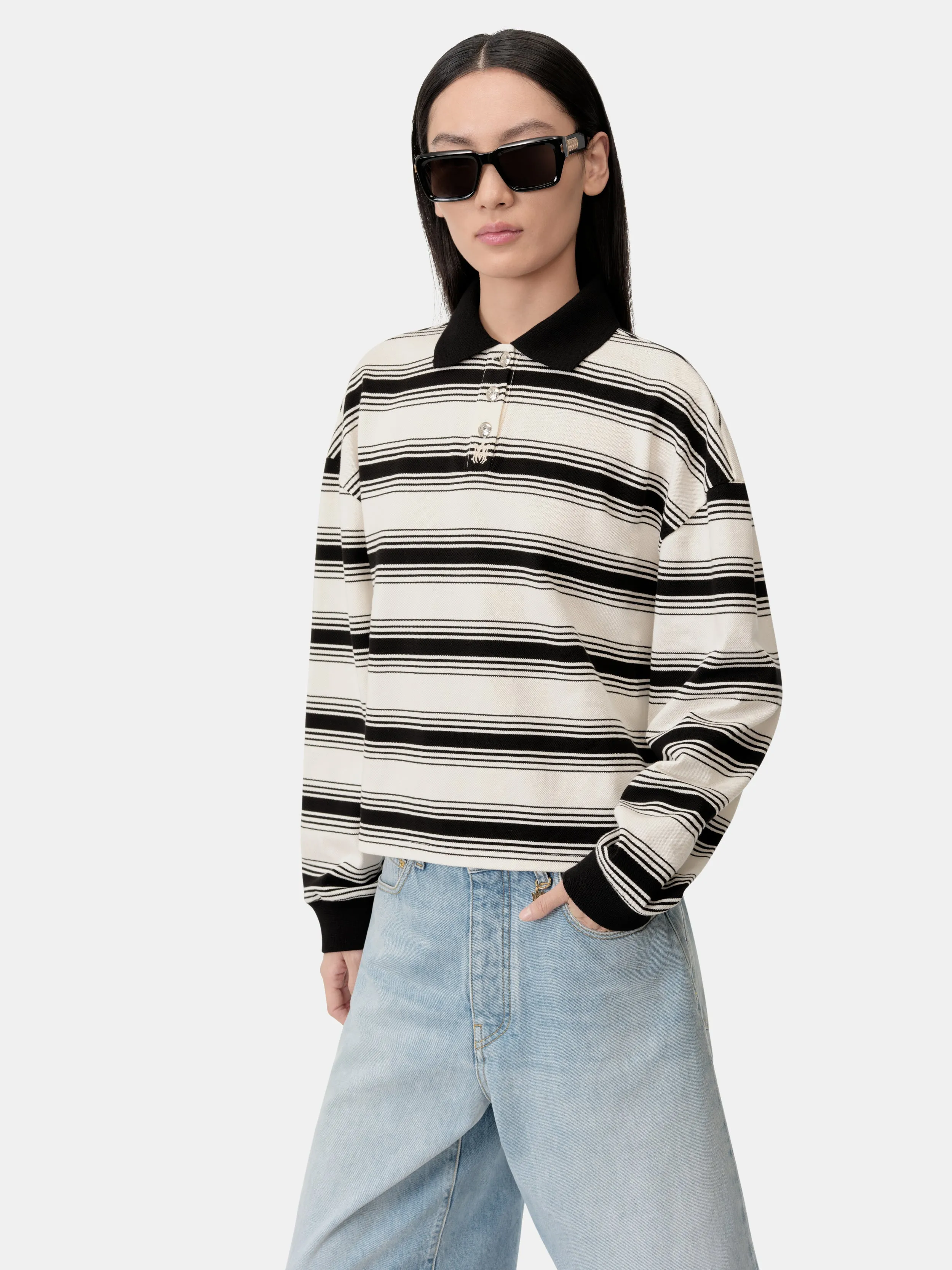 WOMEN - WOMEN'S MA STRIPE OVERSIZED POLO - Ivory Black sold by AMIRI product image thumbnail 4