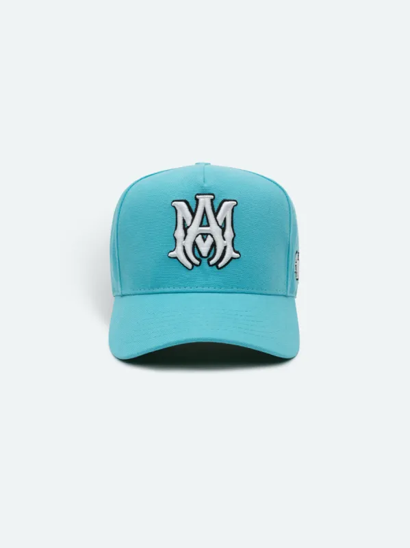 XO FULL CANVAS HAT- AQUA/WHITE sold by AMIRI