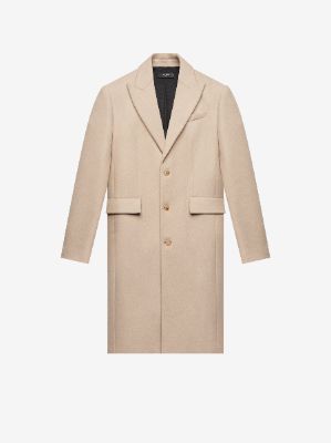 SINGLE BREASTED LAPEL COAT - OATMEAL sold by AMIRI