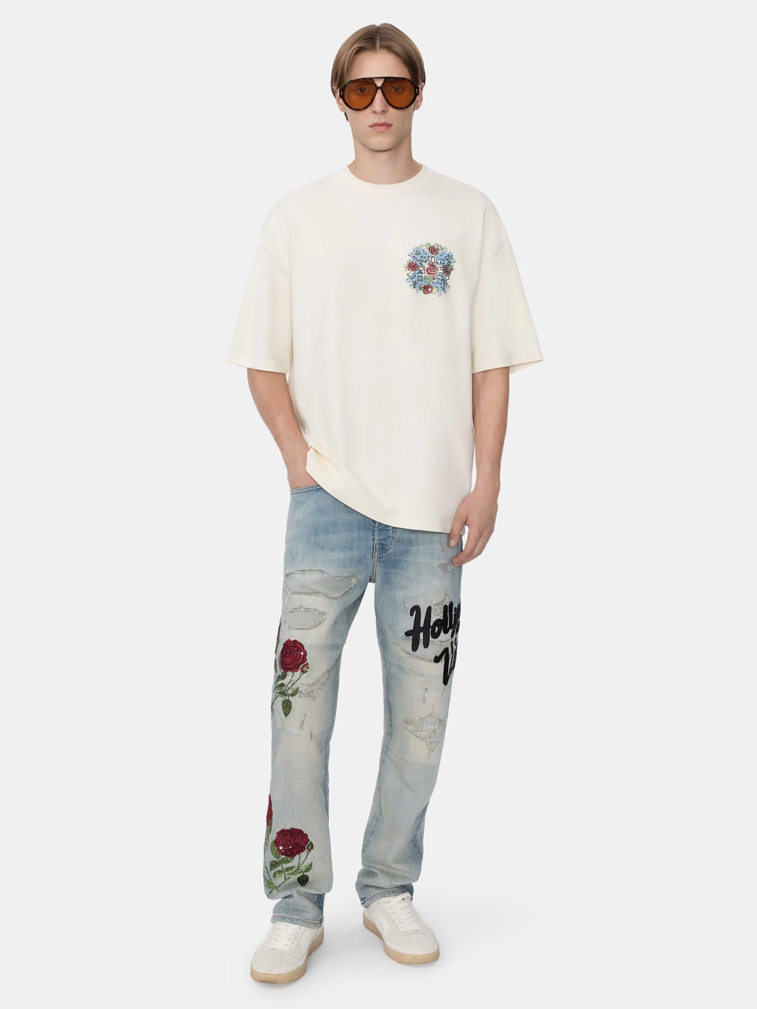 CRYSTAL OUT FOR TROUBLE OVERSIZED TEE - IVORY sold by AMIRI product image thumbnail 2
