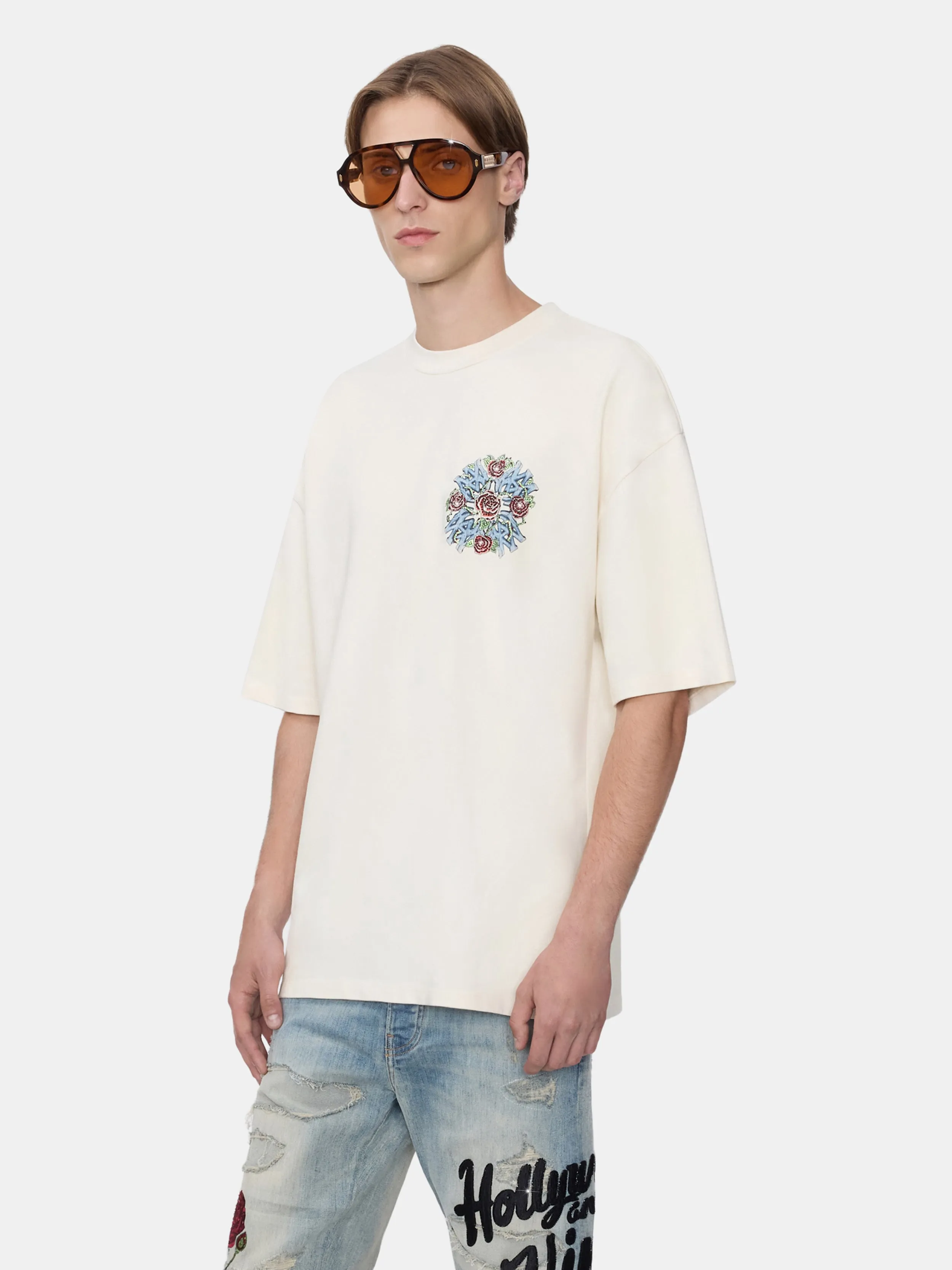 CRYSTAL OUT FOR TROUBLE OVERSIZED TEE - IVORY sold by AMIRI product image thumbnail 3