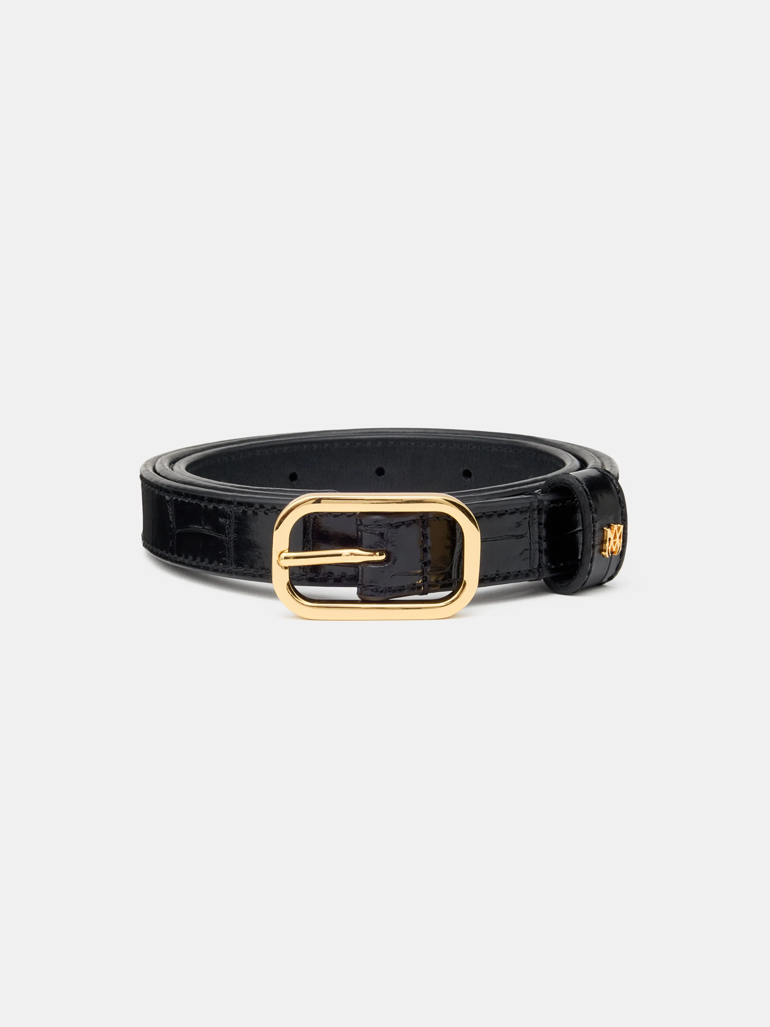 CROC EMBOSSED 2CM BELT - BLACK GOLD sold by AMIRI