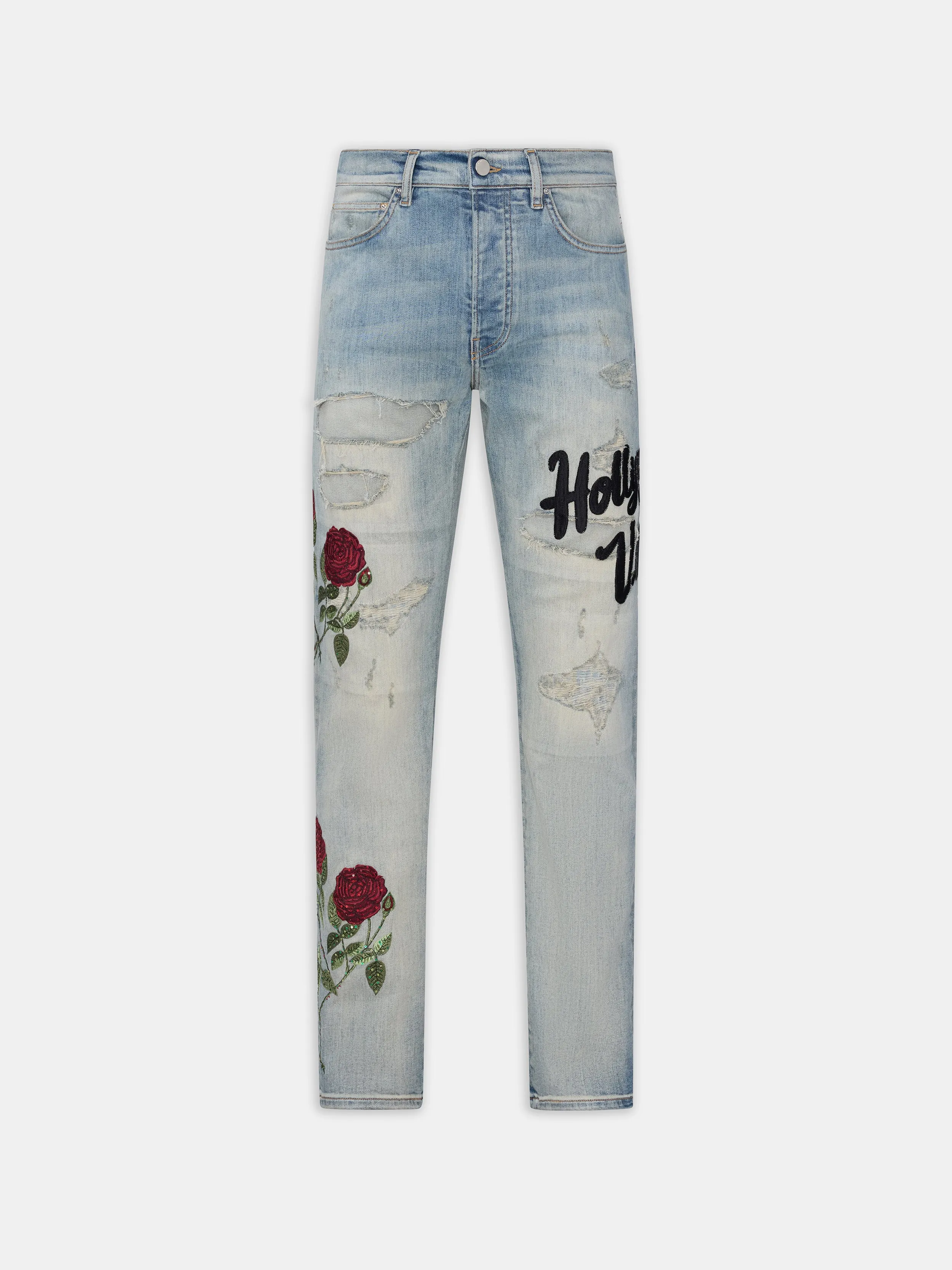 FLORAL SEQUIN REPAIRED SLIM JEAN - ANTIQUE INDIGO sold by AMIRI