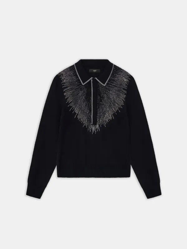 CRYSTAL LONG SLEEVE POLO - BLACK sold by AMIRI