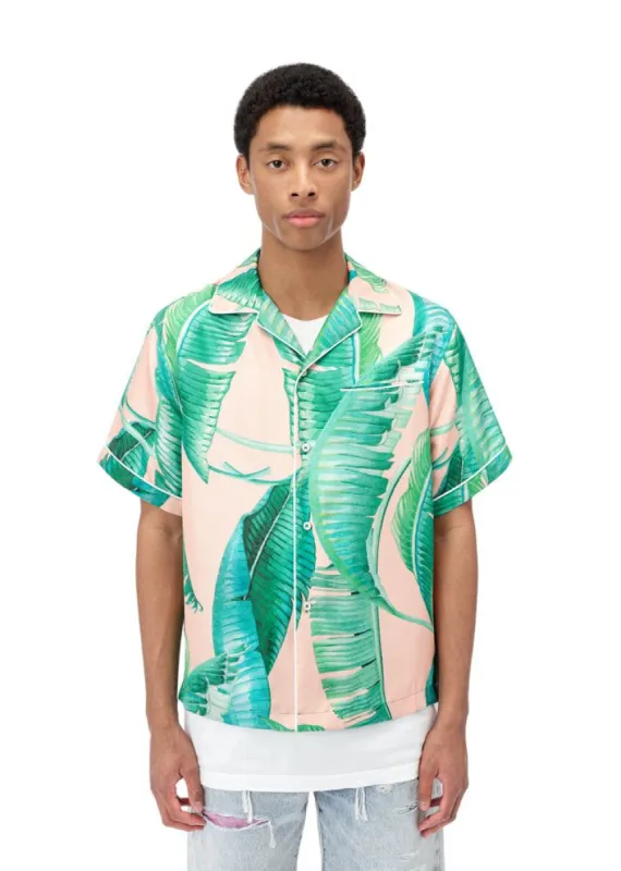 Banana Leaves Short Sleeve Pajama Shirt - Peach made by AMIRI