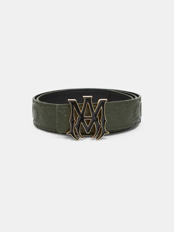 MA QUAD LEATHER 4CM BELT - Dark Sage sold by AMIRI