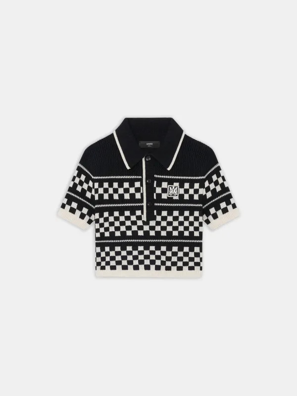 WOMEN - WOMEN'S CHECKERED MESH POLO - Black sold by AMIRI
