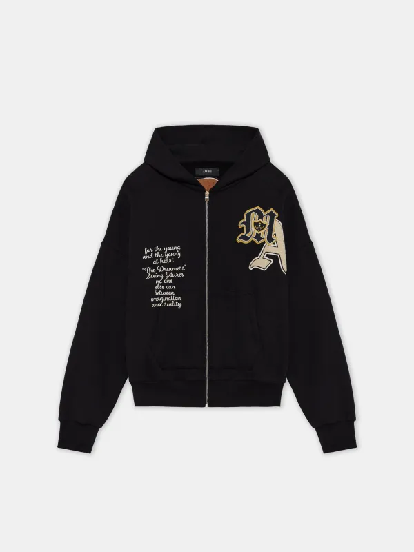 VARSITY PATCH OVERSIZED ZIP HOODIE - Black made by AMIRI