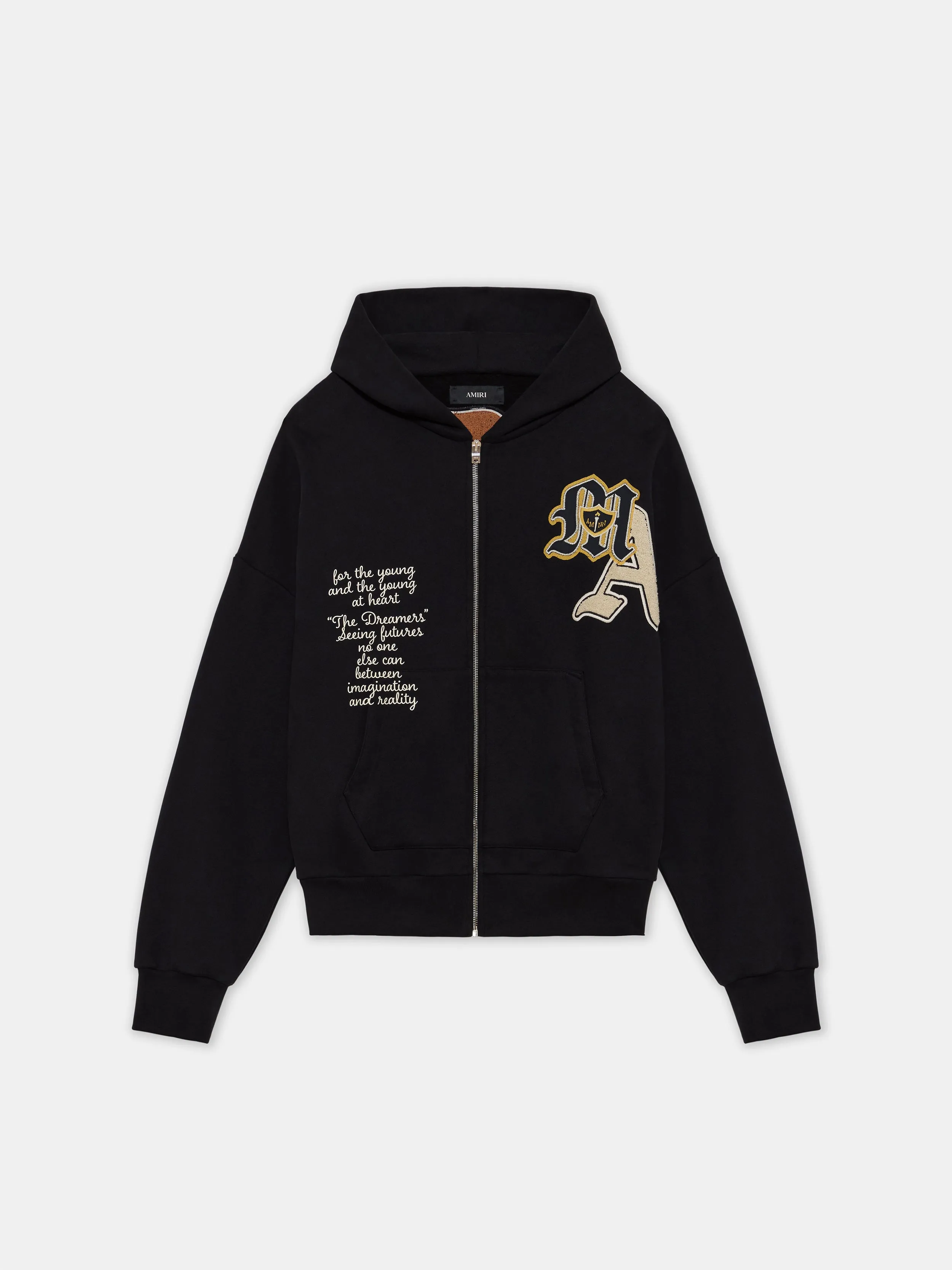 VARSITY PATCH OVERSIZED ZIP HOODIE - Black sold by AMIRI