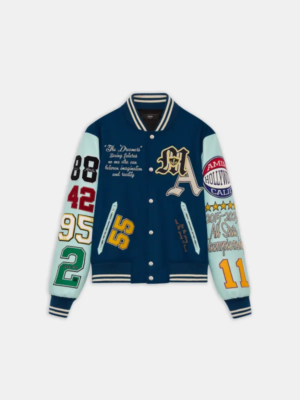 VARSITY PATCH JACKET - Blue made by AMIRI