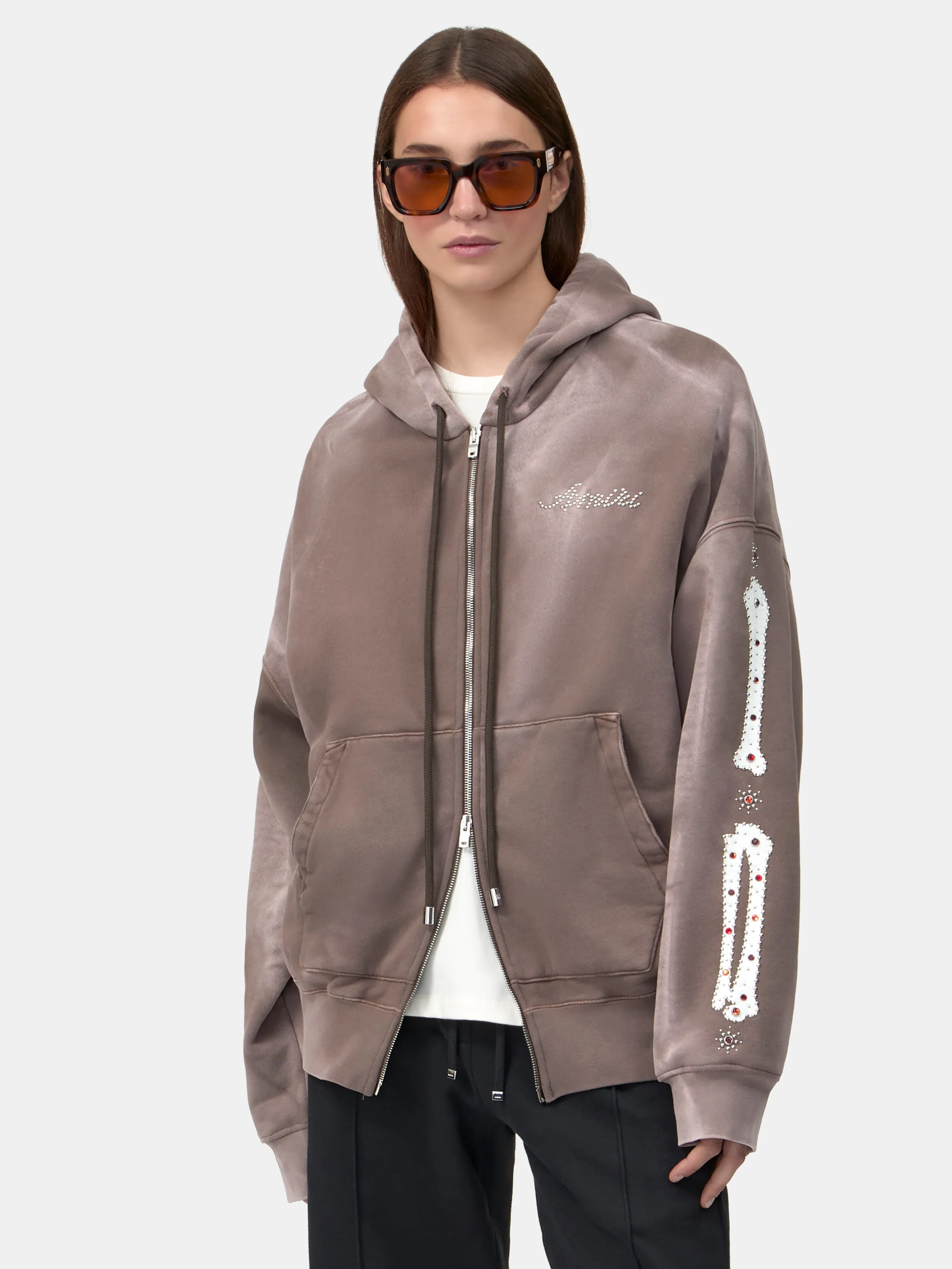 WOMEN - WOMEN'S BONES STUDDED ZIP HOODIE - Dark Brown sold by AMIRI product image thumbnail 3