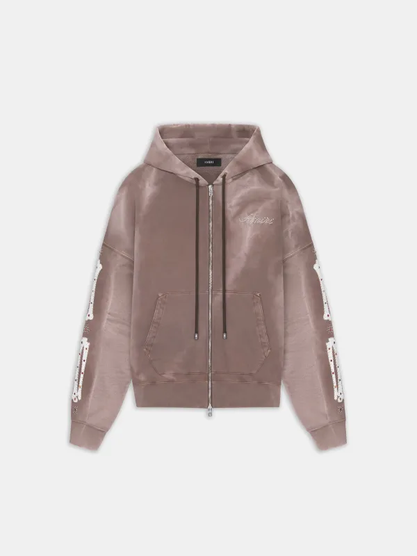 WOMEN - WOMEN'S BONES STUDDED ZIP HOODIE - Dark Brown made by AMIRI
