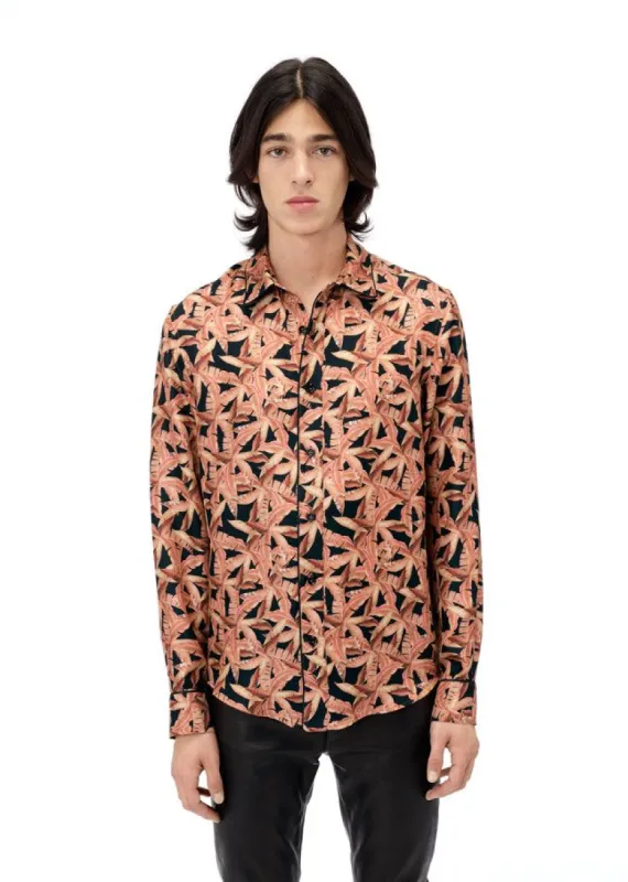 Banana Leaves LS Pajama Shirt Pink / Black sold by AMIRI