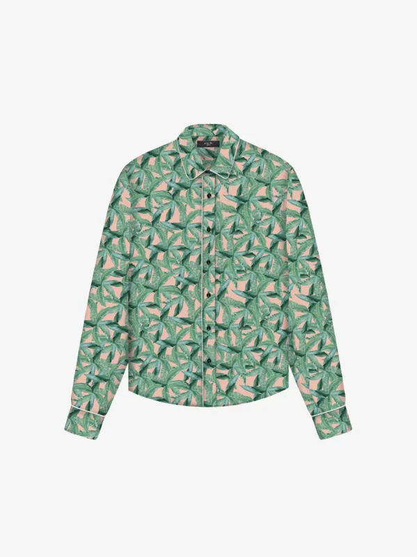 Small Banana Leaves Long Sleeve Pajama Shirt - Green / Peach made by AMIRI