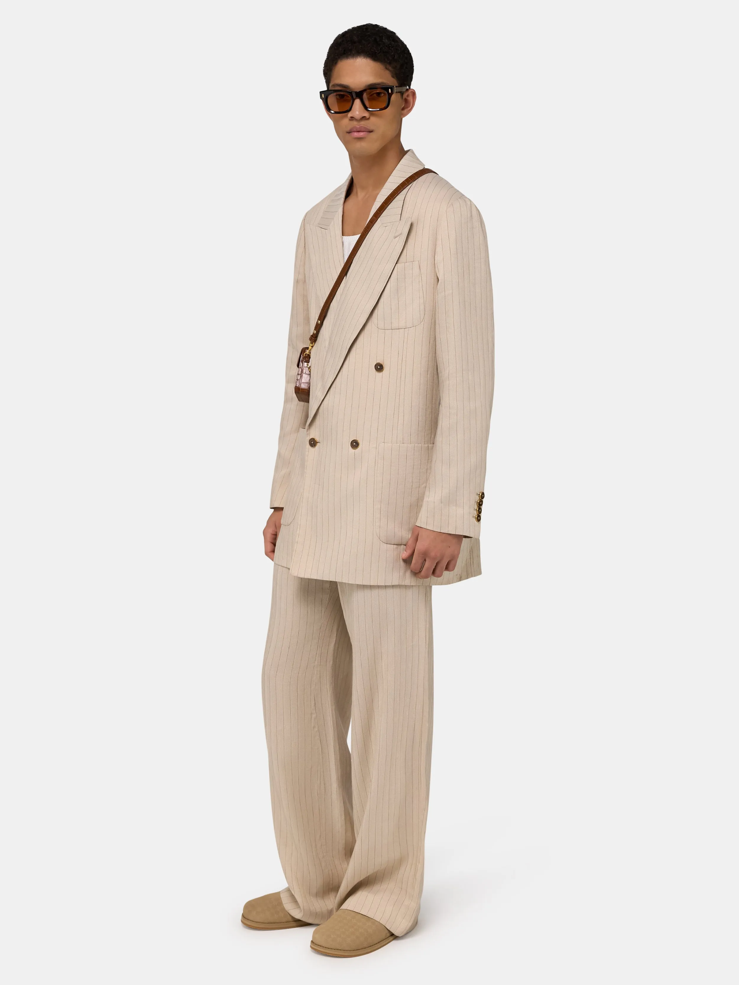 STRIPED DOUBLE-BREASTED BLAZER - Alabaster sold by AMIRI product image thumbnail 4