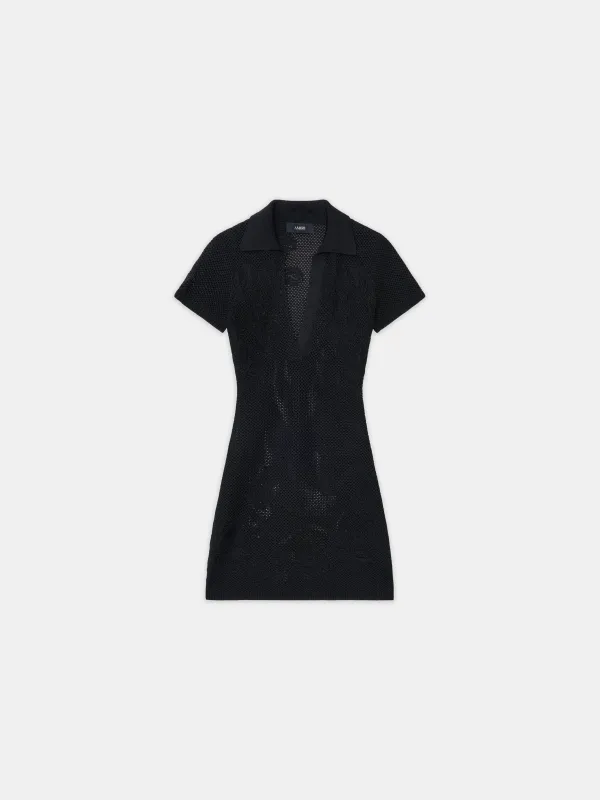 WOMEN - WOMEN'S FLORAL CROCHET POLO MINI DRESS - Black made by AMIRI