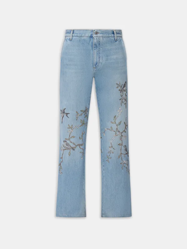 FLORAL EMBELLISHED JEAN - Sunset Blue sold by AMIRI