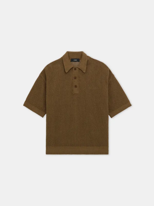 AMIRI CROCHET MESH POLO - Espresso made by AMIRI
