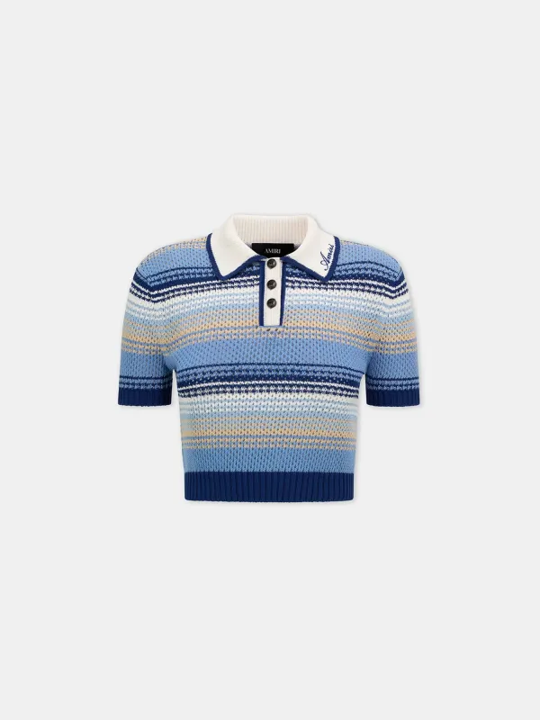 WOMEN - WOMEN'S STRIPED CROCHET MESH POLO - Blue made by AMIRI